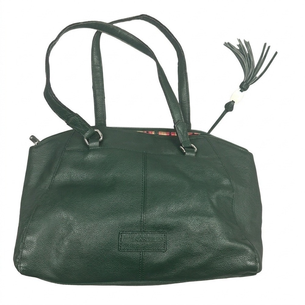 Tignanello Green Pebbled Leather Tote Bag Womens Shoulder Purse Tassel Zip Top